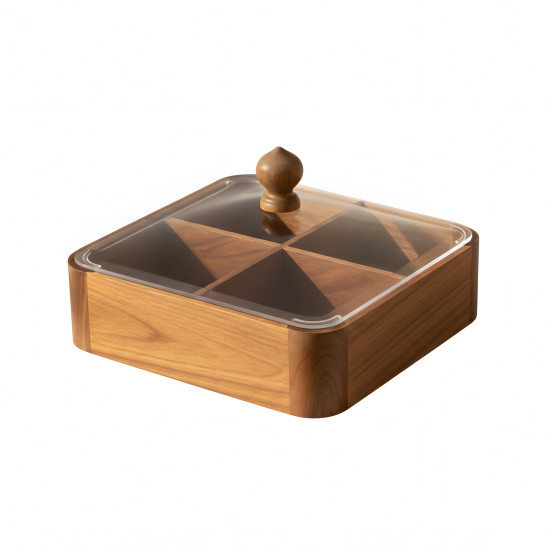 Wooden Four-Section Serving Platter with Acrylic Lid Small